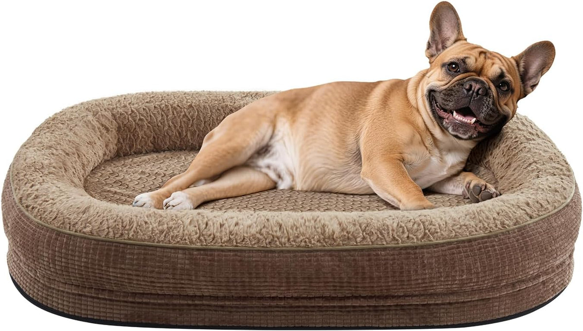Orthopedic Dog Beds Large Sized Dog, XL Egg-Crate Memory Foam Pet Couch Bed with Bolster Sides, Waterproof Lining, Removable Washable Cover & Non-Slip Bottom, Grey