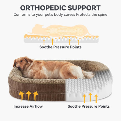 Orthopedic Dog Beds Large Sized Dog, XL Egg-Crate Memory Foam Pet Couch Bed with Bolster Sides, Waterproof Lining, Removable Washable Cover & Non-Slip Bottom, Grey