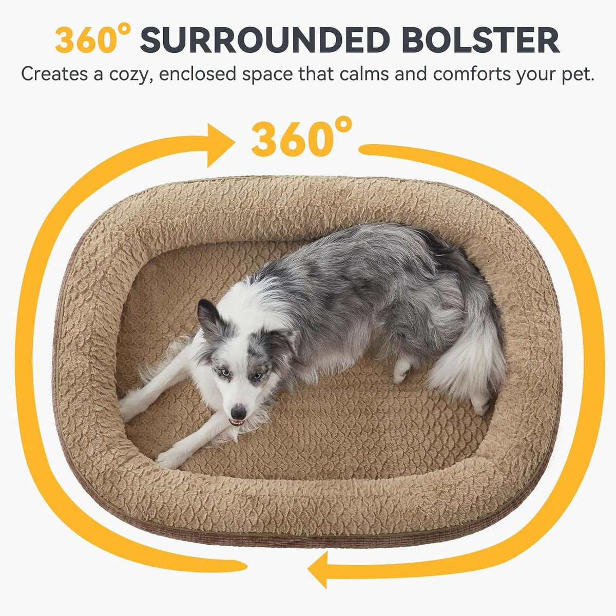 Orthopedic Dog Beds Large Sized Dog, XL Egg-Crate Memory Foam Pet Couch Bed with Bolster Sides, Waterproof Lining, Removable Washable Cover & Non-Slip Bottom, Grey