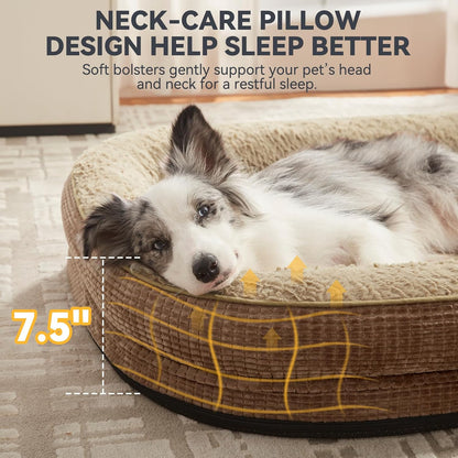 Orthopedic Dog Beds Large Sized Dog, XL Egg-Crate Memory Foam Pet Couch Bed with Bolster Sides, Waterproof Lining, Removable Washable Cover & Non-Slip Bottom, Grey