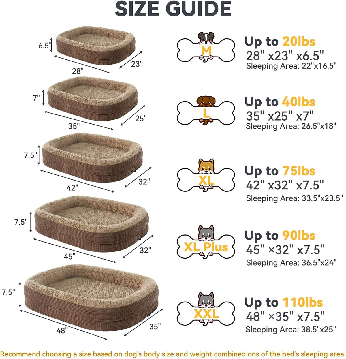 Orthopedic Dog Beds Large Sized Dog, XL Egg-Crate Memory Foam Pet Couch Bed with Bolster Sides, Waterproof Lining, Removable Washable Cover & Non-Slip Bottom, Grey