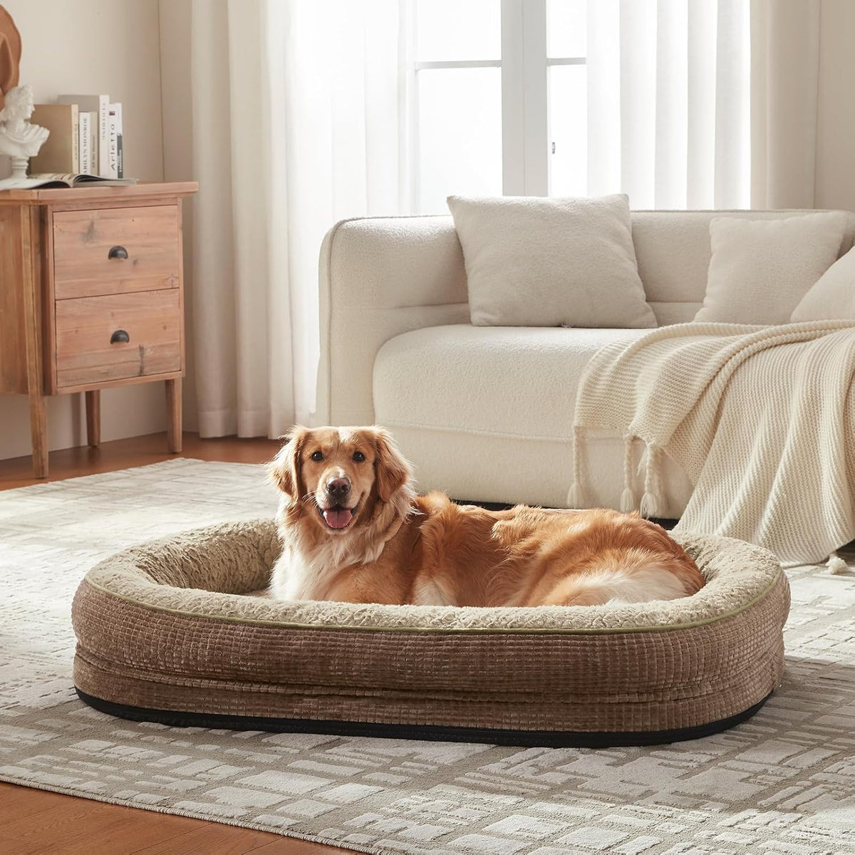 Orthopedic Dog Beds Large Sized Dog, XL Egg-Crate Memory Foam Pet Couch Bed with Bolster Sides, Waterproof Lining, Removable Washable Cover & Non-Slip Bottom, Grey