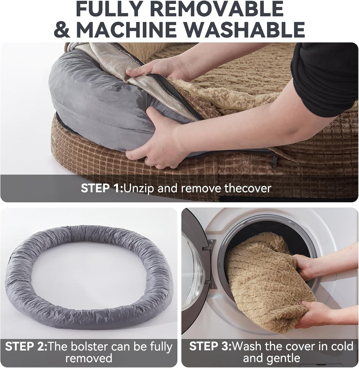 Orthopedic Dog Beds Large Sized Dog, XL Egg-Crate Memory Foam Pet Couch Bed with Bolster Sides, Waterproof Lining, Removable Washable Cover & Non-Slip Bottom, Grey