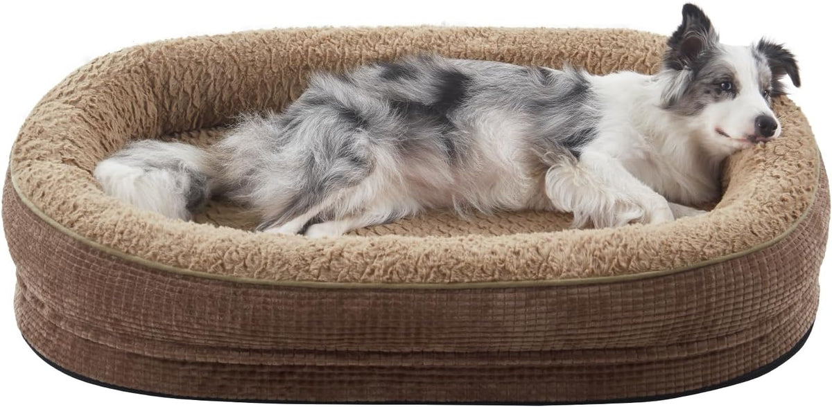 Orthopedic Dog Beds Large Sized Dog, XL Egg-Crate Memory Foam Pet Couch Bed with Bolster Sides, Waterproof Lining, Removable Washable Cover & Non-Slip Bottom, Grey