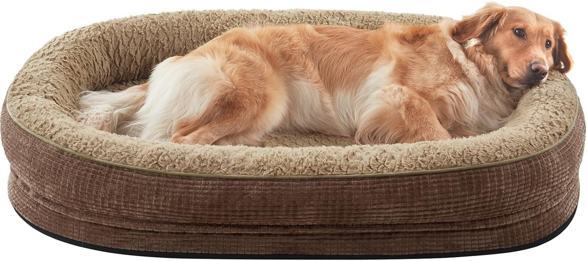 Orthopedic Dog Beds Large Sized Dog, XL Egg-Crate Memory Foam Pet Couch Bed with Bolster Sides, Waterproof Lining, Removable Washable Cover & Non-Slip Bottom, Grey