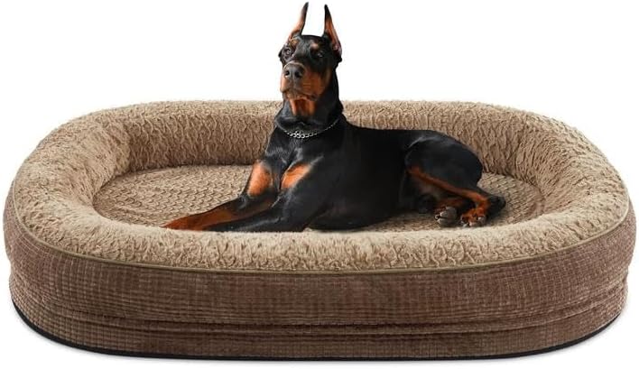 Orthopedic Dog Beds Large Sized Dog, XL Egg-Crate Memory Foam Pet Couch Bed with Bolster Sides, Waterproof Lining, Removable Washable Cover & Non-Slip Bottom, Grey