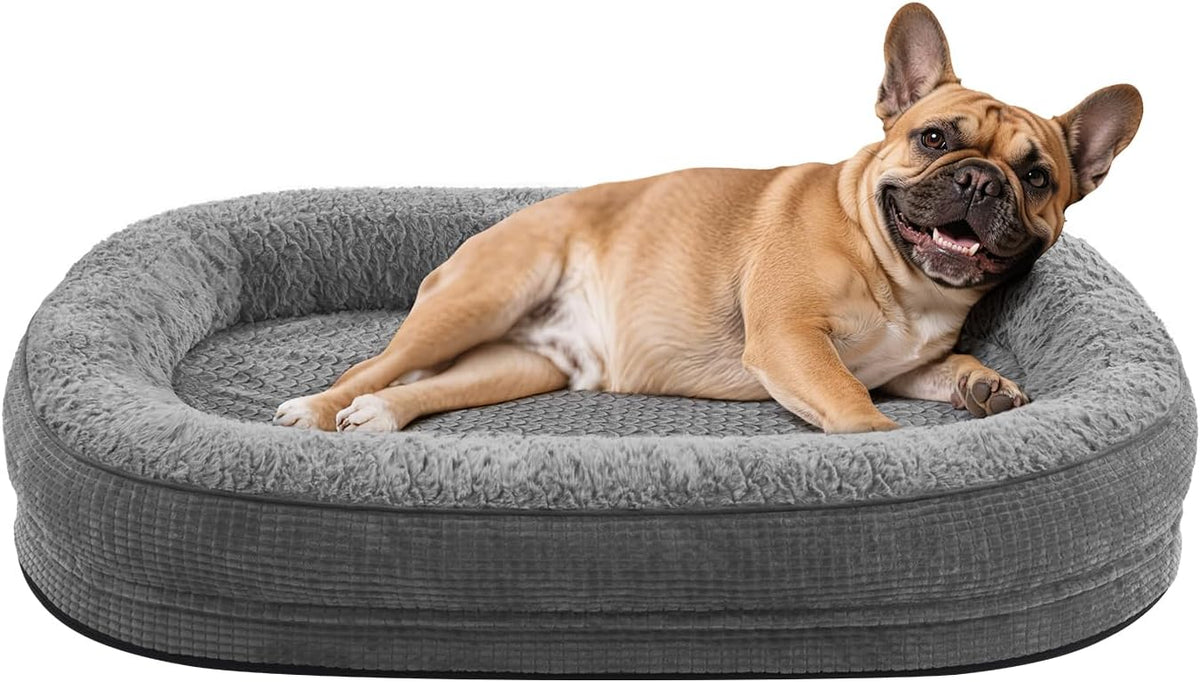 Orthopedic Dog Beds Large Sized Dog, XL Egg-Crate Memory Foam Pet Couch Bed with Bolster Sides, Waterproof Lining, Removable Washable Cover & Non-Slip Bottom, Grey