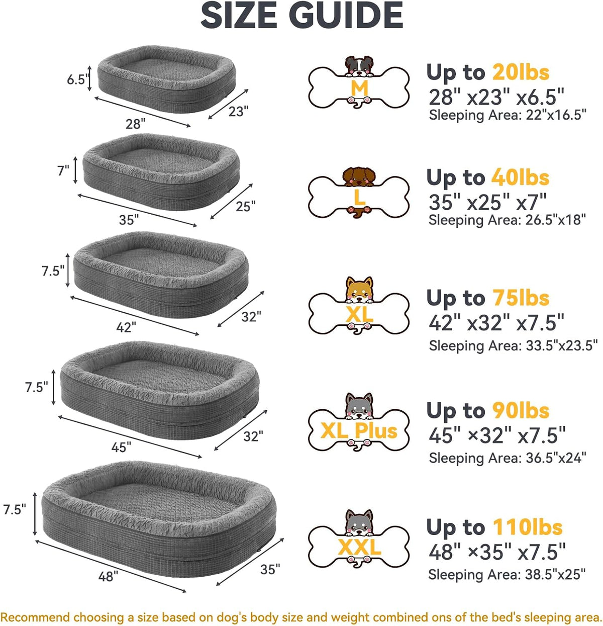 Orthopedic Dog Beds Large Sized Dog, XL Egg-Crate Memory Foam Pet Couch Bed with Bolster Sides, Waterproof Lining, Removable Washable Cover & Non-Slip Bottom, Grey