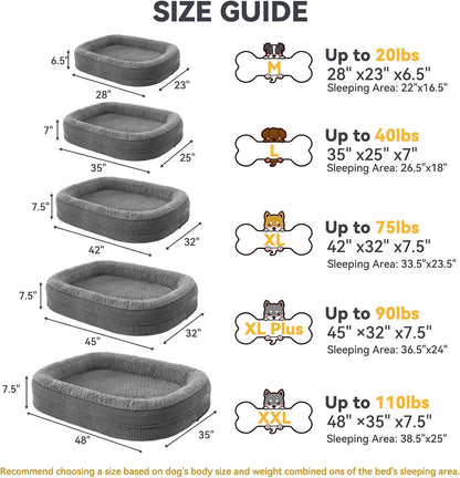 Orthopedic Dog Beds Large Sized Dog, XL Egg-Crate Memory Foam Pet Couch Bed with Bolster Sides, Waterproof Lining, Removable Washable Cover & Non-Slip Bottom, Grey