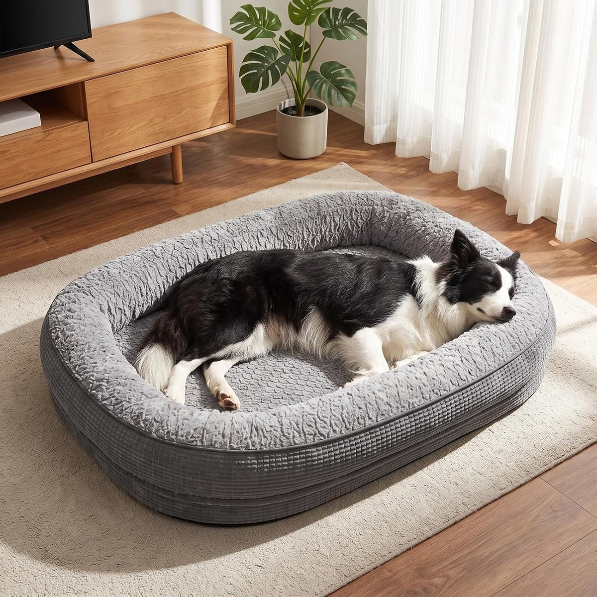 Orthopedic Dog Beds Large Sized Dog, XL Egg-Crate Memory Foam Pet Couch Bed with Bolster Sides, Waterproof Lining, Removable Washable Cover & Non-Slip Bottom, Grey