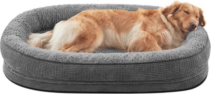 Orthopedic Dog Beds Large Sized Dog, XL Egg-Crate Memory Foam Pet Couch Bed with Bolster Sides, Waterproof Lining, Removable Washable Cover & Non-Slip Bottom, Grey