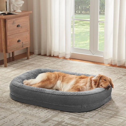 Orthopedic Dog Beds Large Sized Dog, XL Egg-Crate Memory Foam Pet Couch Bed with Bolster Sides, Waterproof Lining, Removable Washable Cover & Non-Slip Bottom, Grey