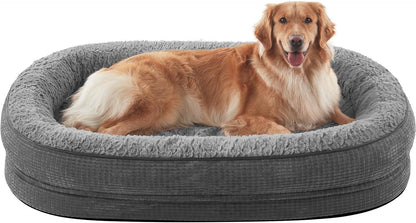 Orthopedic Dog Beds Large Sized Dog, XL Egg-Crate Memory Foam Pet Couch Bed with Bolster Sides, Waterproof Lining, Removable Washable Cover & Non-Slip Bottom, Grey