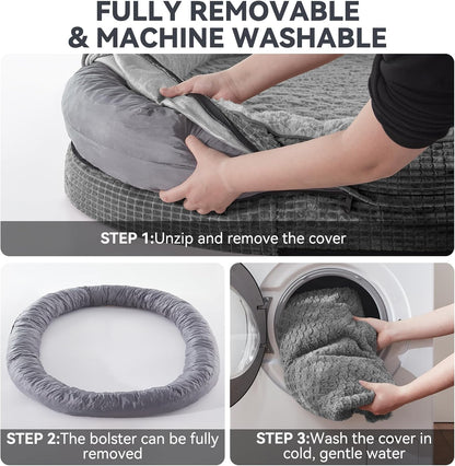 Orthopedic Dog Beds Large Sized Dog, XL Egg-Crate Memory Foam Pet Couch Bed with Bolster Sides, Waterproof Lining, Removable Washable Cover & Non-Slip Bottom, Grey
