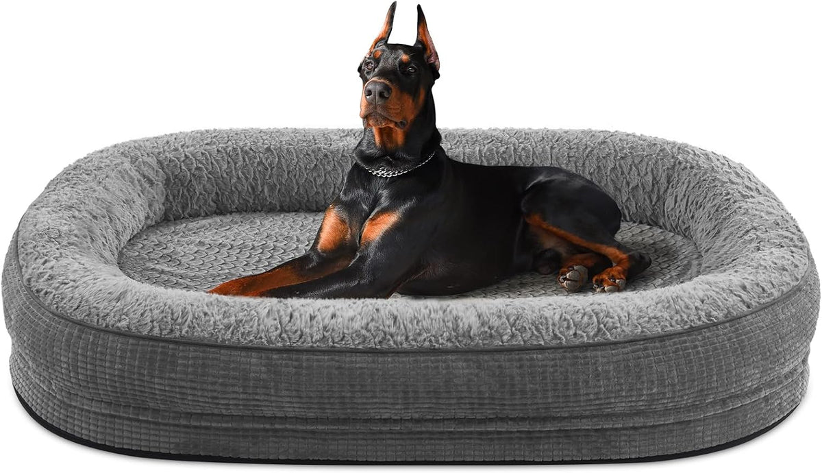 Orthopedic Dog Beds Large Sized Dog, XL Egg-Crate Memory Foam Pet Couch Bed with Bolster Sides, Waterproof Lining, Removable Washable Cover & Non-Slip Bottom, Grey