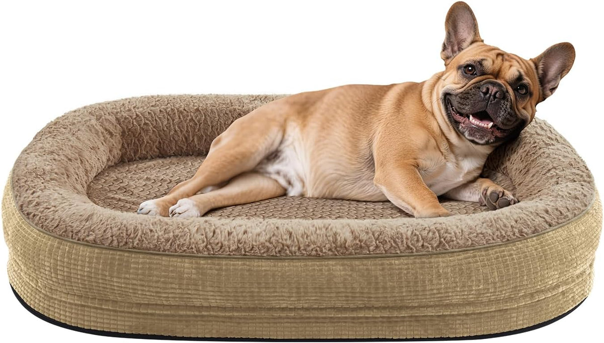 Orthopedic Dog Beds Large Sized Dog, XL Egg-Crate Memory Foam Pet Couch Bed with Bolster Sides, Waterproof Lining, Removable Washable Cover & Non-Slip Bottom, Grey