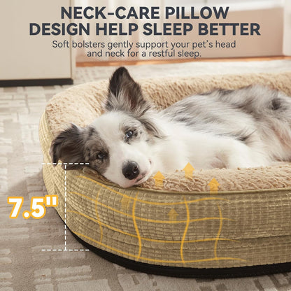 Orthopedic Dog Beds Large Sized Dog, XL Egg-Crate Memory Foam Pet Couch Bed with Bolster Sides, Waterproof Lining, Removable Washable Cover & Non-Slip Bottom, Grey