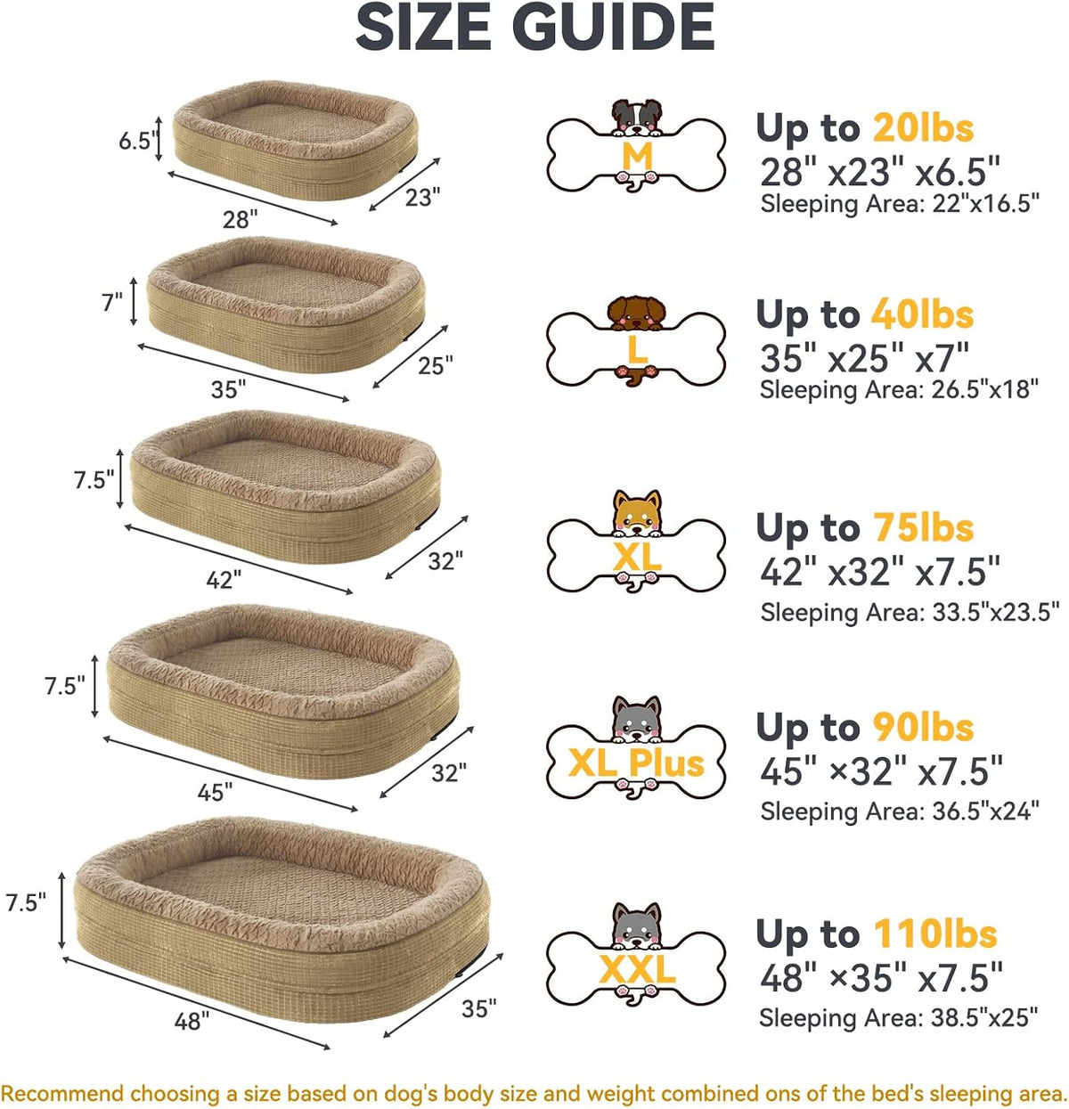 Orthopedic Dog Beds Large Sized Dog, XL Egg-Crate Memory Foam Pet Couch Bed with Bolster Sides, Waterproof Lining, Removable Washable Cover & Non-Slip Bottom, Grey