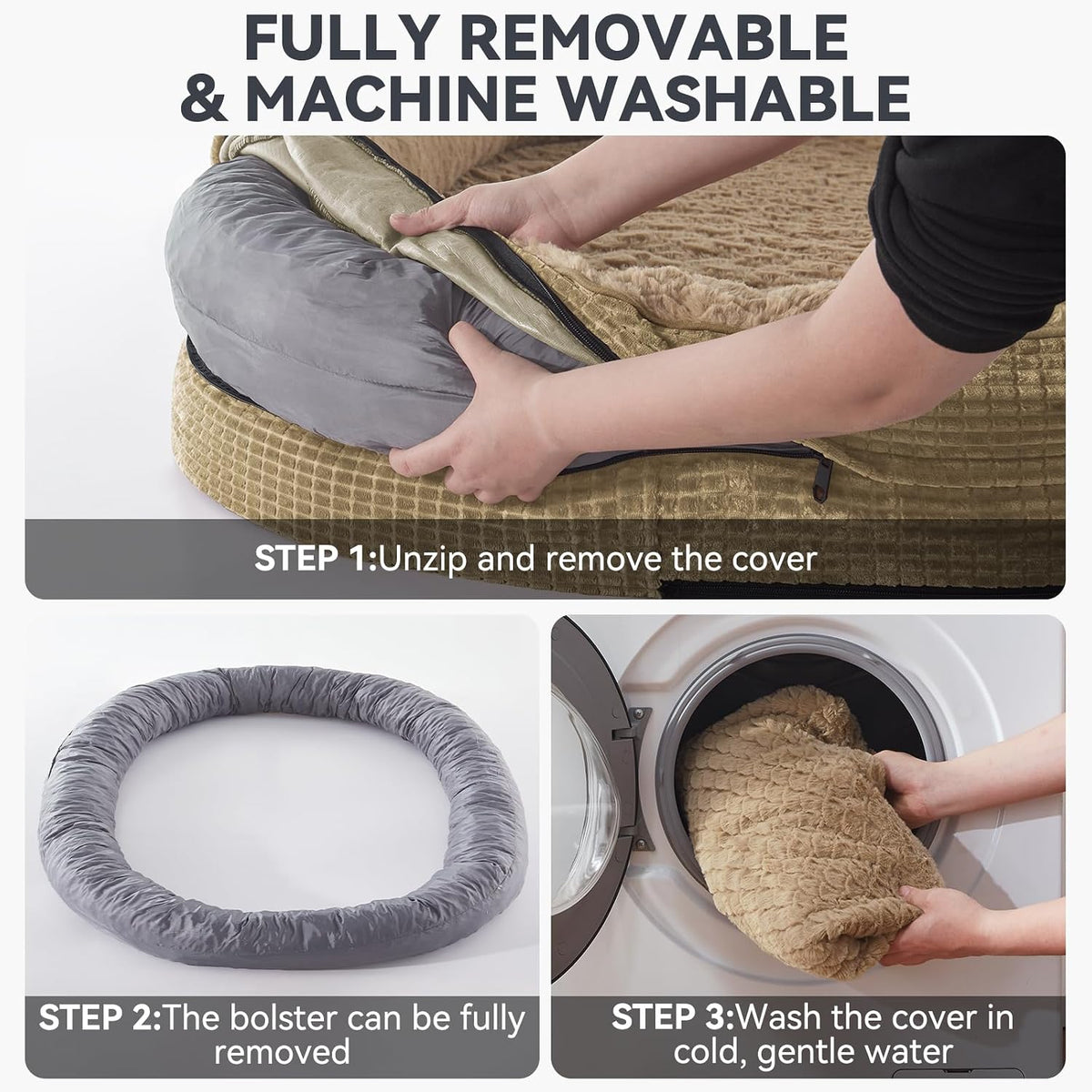 Orthopedic Dog Beds Large Sized Dog, XL Egg-Crate Memory Foam Pet Couch Bed with Bolster Sides, Waterproof Lining, Removable Washable Cover & Non-Slip Bottom, Grey