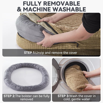 Orthopedic Dog Beds Large Sized Dog, XL Egg-Crate Memory Foam Pet Couch Bed with Bolster Sides, Waterproof Lining, Removable Washable Cover & Non-Slip Bottom, Grey