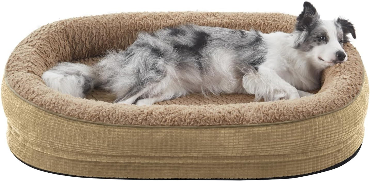 Orthopedic Dog Beds Large Sized Dog, XL Egg-Crate Memory Foam Pet Couch Bed with Bolster Sides, Waterproof Lining, Removable Washable Cover & Non-Slip Bottom, Grey