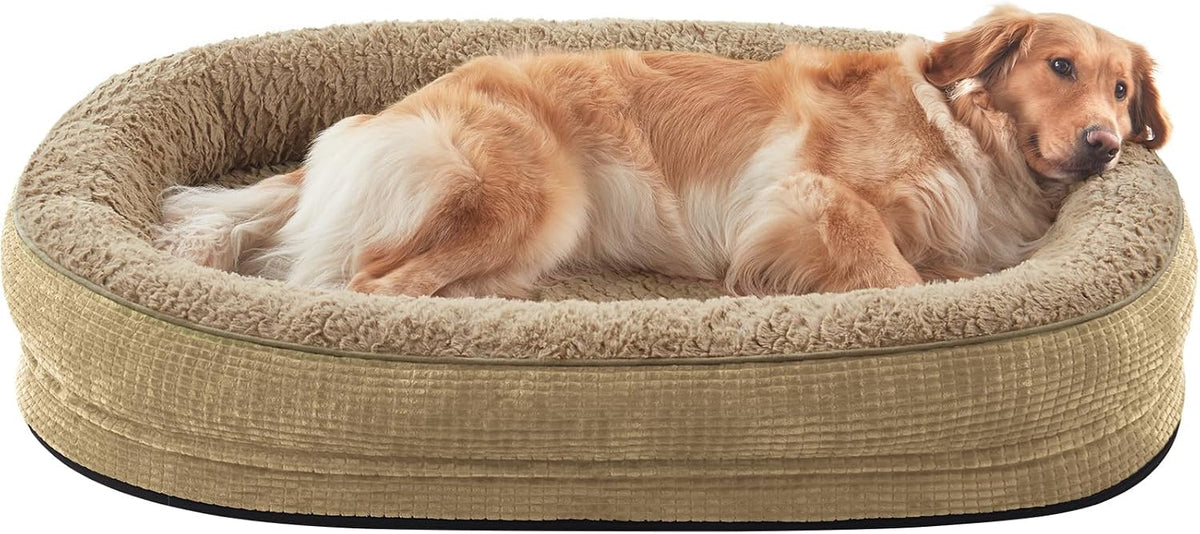 Orthopedic Dog Beds Large Sized Dog, XL Egg-Crate Memory Foam Pet Couch Bed with Bolster Sides, Waterproof Lining, Removable Washable Cover & Non-Slip Bottom, Grey
