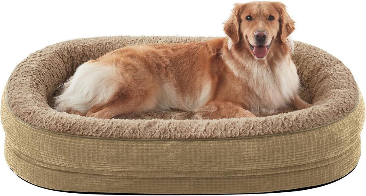 Orthopedic Dog Beds Large Sized Dog, XL Egg-Crate Memory Foam Pet Couch Bed with Bolster Sides, Waterproof Lining, Removable Washable Cover & Non-Slip Bottom, Grey