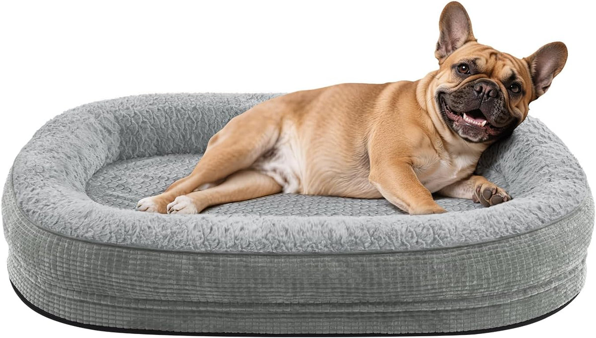 Orthopedic Dog Beds Large Sized Dog, XL Egg-Crate Memory Foam Pet Couch Bed with Bolster Sides, Waterproof Lining, Removable Washable Cover & Non-Slip Bottom, Grey