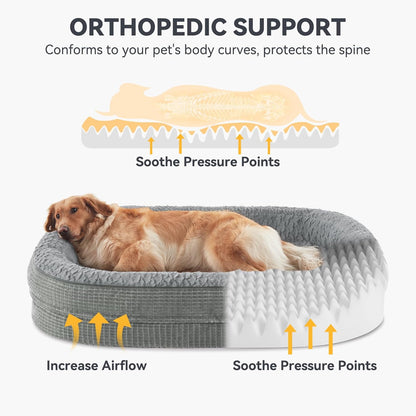 Orthopedic Dog Beds Large Sized Dog, XL Egg-Crate Memory Foam Pet Couch Bed with Bolster Sides, Waterproof Lining, Removable Washable Cover & Non-Slip Bottom, Grey