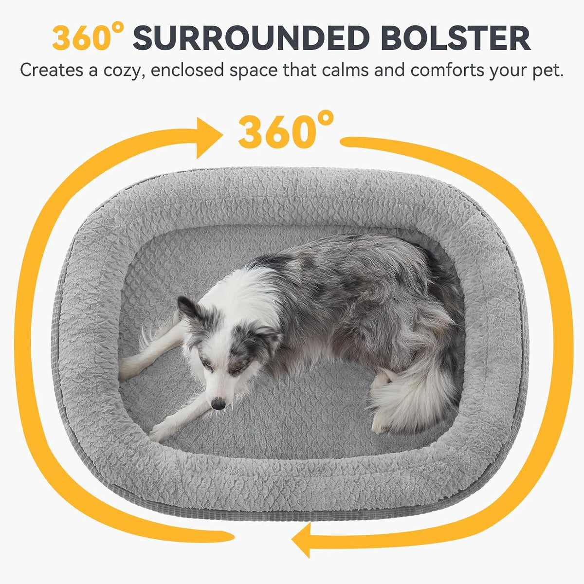 Orthopedic Dog Beds Large Sized Dog, XL Egg-Crate Memory Foam Pet Couch Bed with Bolster Sides, Waterproof Lining, Removable Washable Cover & Non-Slip Bottom, Grey