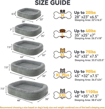 Orthopedic Dog Beds Large Sized Dog, XL Egg-Crate Memory Foam Pet Couch Bed with Bolster Sides, Waterproof Lining, Removable Washable Cover & Non-Slip Bottom, Grey