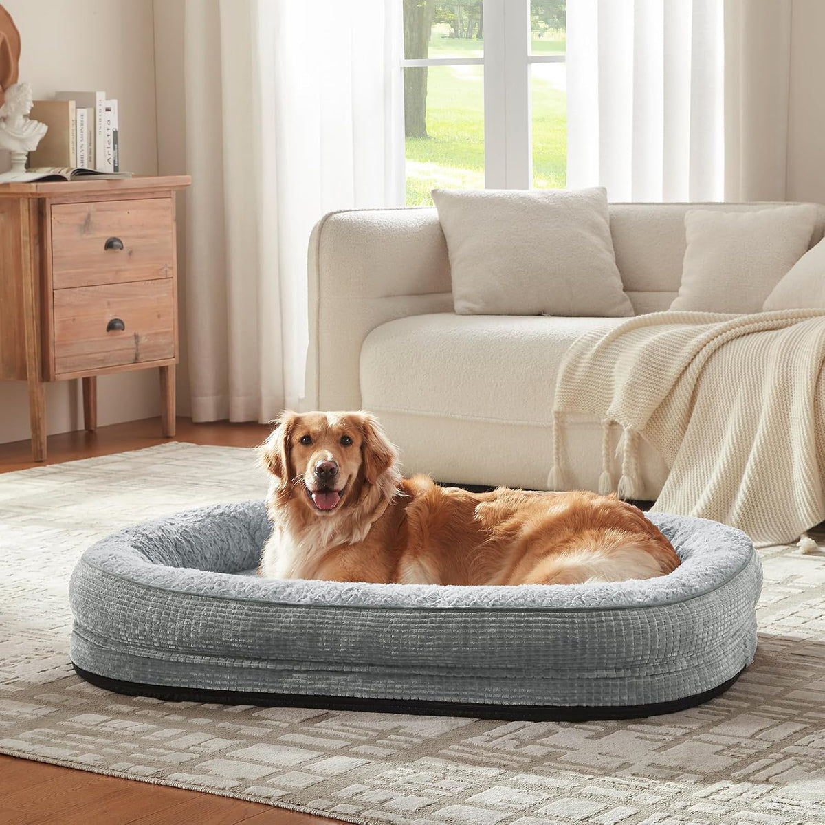 Orthopedic Dog Beds Large Sized Dog, XL Egg-Crate Memory Foam Pet Couch Bed with Bolster Sides, Waterproof Lining, Removable Washable Cover & Non-Slip Bottom, Grey