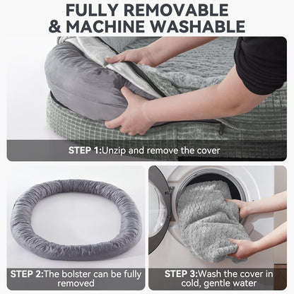 Orthopedic Dog Beds Large Sized Dog, XL Egg-Crate Memory Foam Pet Couch Bed with Bolster Sides, Waterproof Lining, Removable Washable Cover & Non-Slip Bottom, Grey