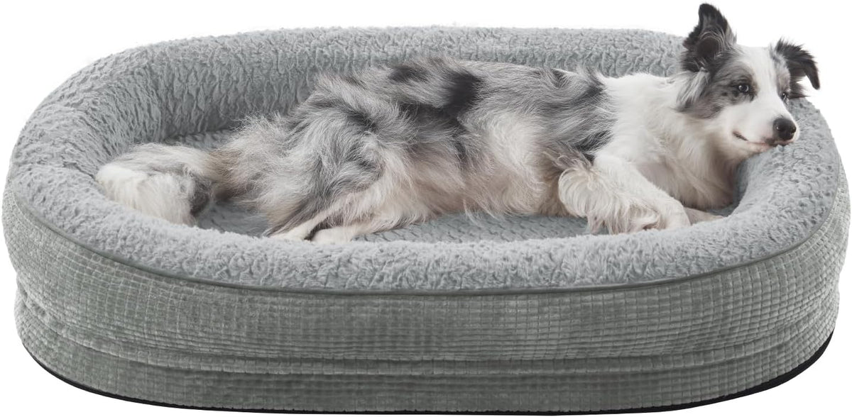 Orthopedic Dog Beds Large Sized Dog, XL Egg-Crate Memory Foam Pet Couch Bed with Bolster Sides, Waterproof Lining, Removable Washable Cover & Non-Slip Bottom, Grey