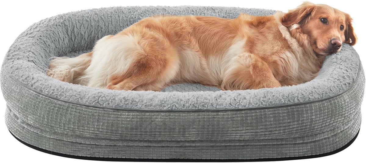 Orthopedic Dog Beds Large Sized Dog, XL Egg-Crate Memory Foam Pet Couch Bed with Bolster Sides, Waterproof Lining, Removable Washable Cover & Non-Slip Bottom, Grey