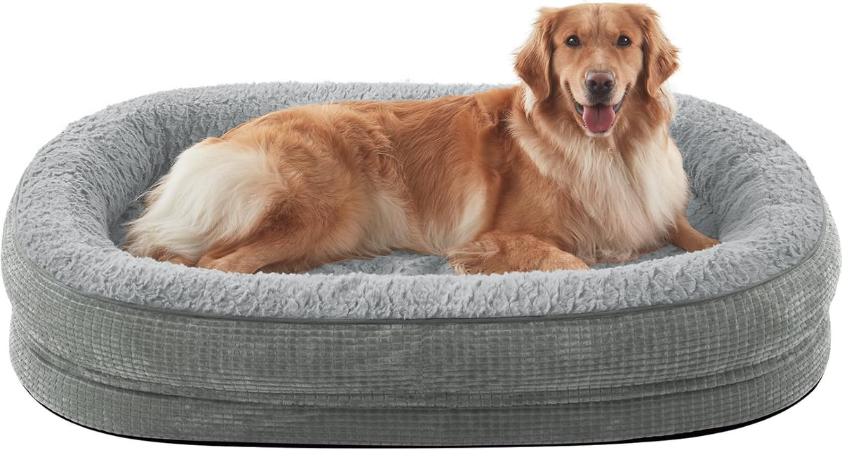 Orthopedic Dog Beds Large Sized Dog, XL Egg-Crate Memory Foam Pet Couch Bed with Bolster Sides, Waterproof Lining, Removable Washable Cover & Non-Slip Bottom, Grey
