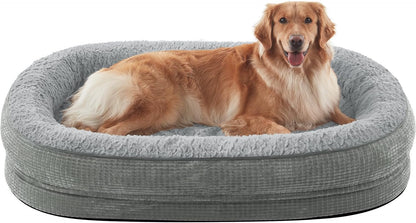 Orthopedic Dog Beds Large Sized Dog, XL Egg-Crate Memory Foam Pet Couch Bed with Bolster Sides, Waterproof Lining, Removable Washable Cover & Non-Slip Bottom, Grey