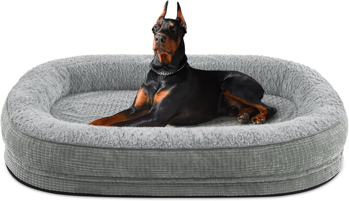 Orthopedic Dog Beds Large Sized Dog, XL Egg-Crate Memory Foam Pet Couch Bed with Bolster Sides, Waterproof Lining, Removable Washable Cover & Non-Slip Bottom, Grey