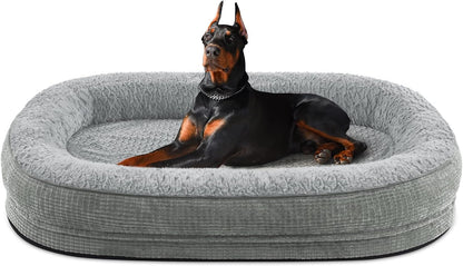 Orthopedic Dog Beds Large Sized Dog, XL Egg-Crate Memory Foam Pet Couch Bed with Bolster Sides, Waterproof Lining, Removable Washable Cover & Non-Slip Bottom, Grey