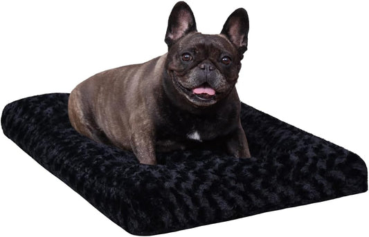 KSIIA Washable Dog Bed Medium Size Dog Crate Bed Plush Pet Mat 35"x23" Gray | Deluxe Plush Comfy Kennel Pad, Anti-Slip Bottom,Deep Sleeping Mat for Medium Dogs,Machine Washable for Easy Cleaning
