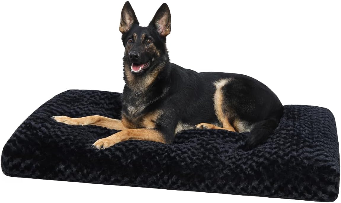 KSIIA Washable Dog Bed Medium Size Dog Crate Bed Plush Pet Mat 35"x23" Gray | Deluxe Plush Comfy Kennel Pad, Anti-Slip Bottom,Deep Sleeping Mat for Medium Dogs,Machine Washable for Easy Cleaning