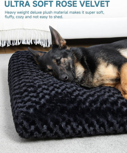 KSIIA Washable Dog Bed Medium Size Dog Crate Bed Plush Pet Mat 35"x23" Gray | Deluxe Plush Comfy Kennel Pad, Anti-Slip Bottom,Deep Sleeping Mat for Medium Dogs,Machine Washable for Easy Cleaning