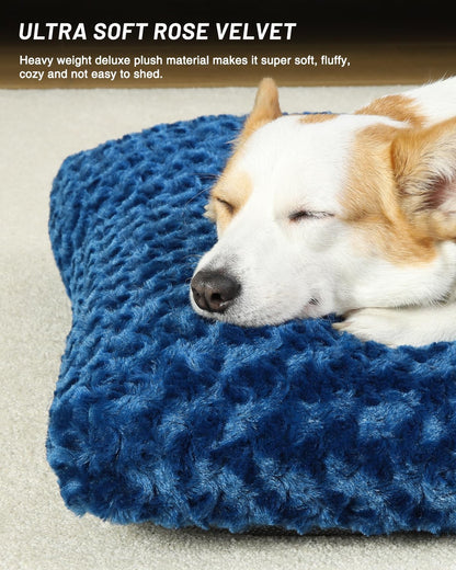 KSIIA Washable Dog Bed Medium Size Dog Crate Bed Plush Pet Mat 35"x23" Gray | Deluxe Plush Comfy Kennel Pad, Anti-Slip Bottom,Deep Sleeping Mat for Medium Dogs,Machine Washable for Easy Cleaning