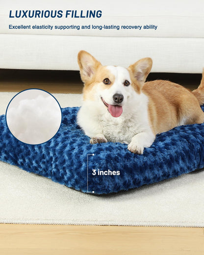 KSIIA Washable Dog Bed Medium Size Dog Crate Bed Plush Pet Mat 35"x23" Gray | Deluxe Plush Comfy Kennel Pad, Anti-Slip Bottom,Deep Sleeping Mat for Medium Dogs,Machine Washable for Easy Cleaning