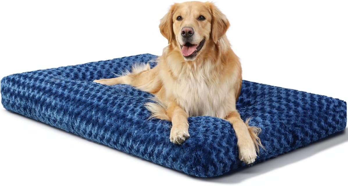 KSIIA Washable Dog Bed Medium Size Dog Crate Bed Plush Pet Mat 35"x23" Gray | Deluxe Plush Comfy Kennel Pad, Anti-Slip Bottom,Deep Sleeping Mat for Medium Dogs,Machine Washable for Easy Cleaning
