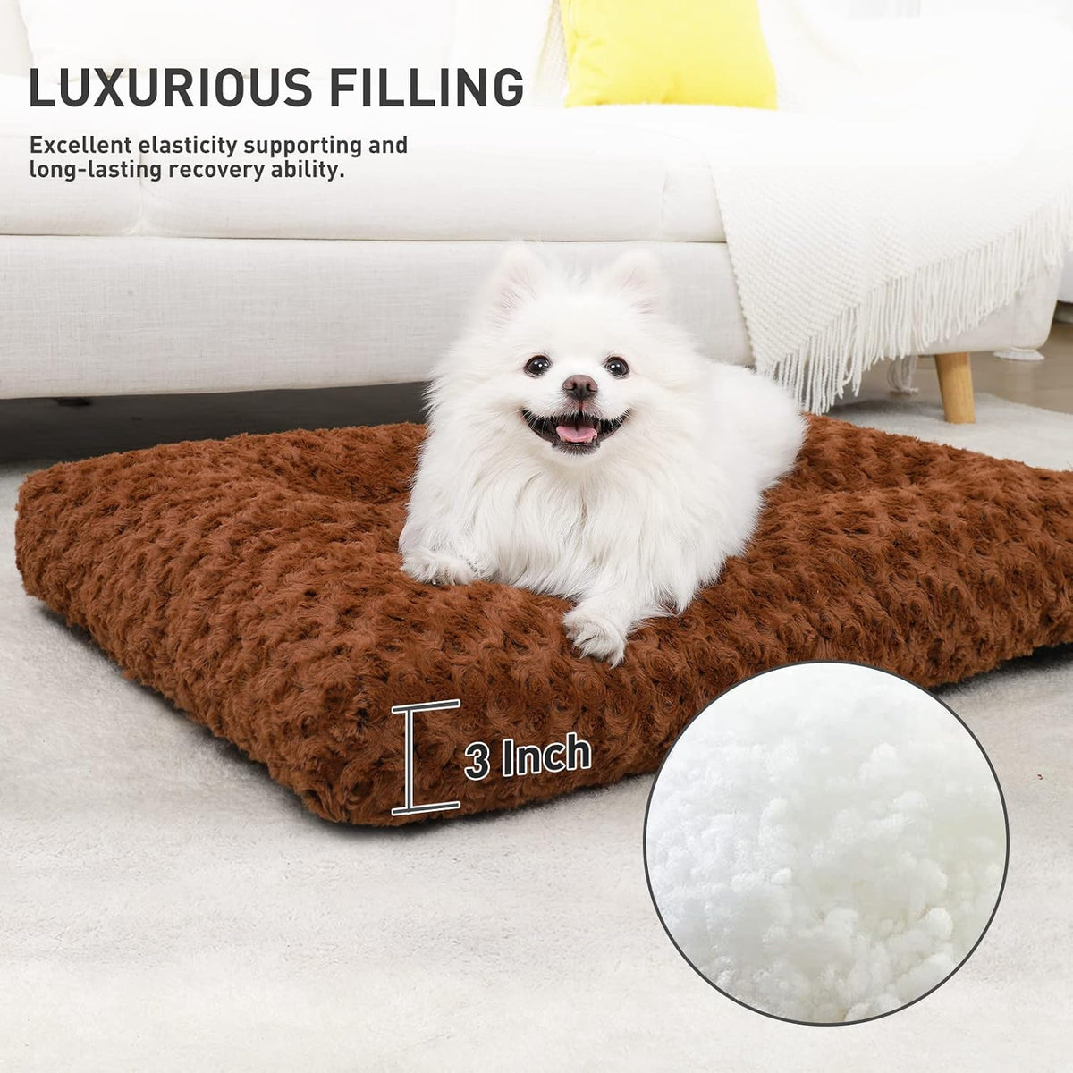 KSIIA Washable Dog Bed Medium Size Dog Crate Bed Plush Pet Mat 35"x23" Gray | Deluxe Plush Comfy Kennel Pad, Anti-Slip Bottom,Deep Sleeping Mat for Medium Dogs,Machine Washable for Easy Cleaning