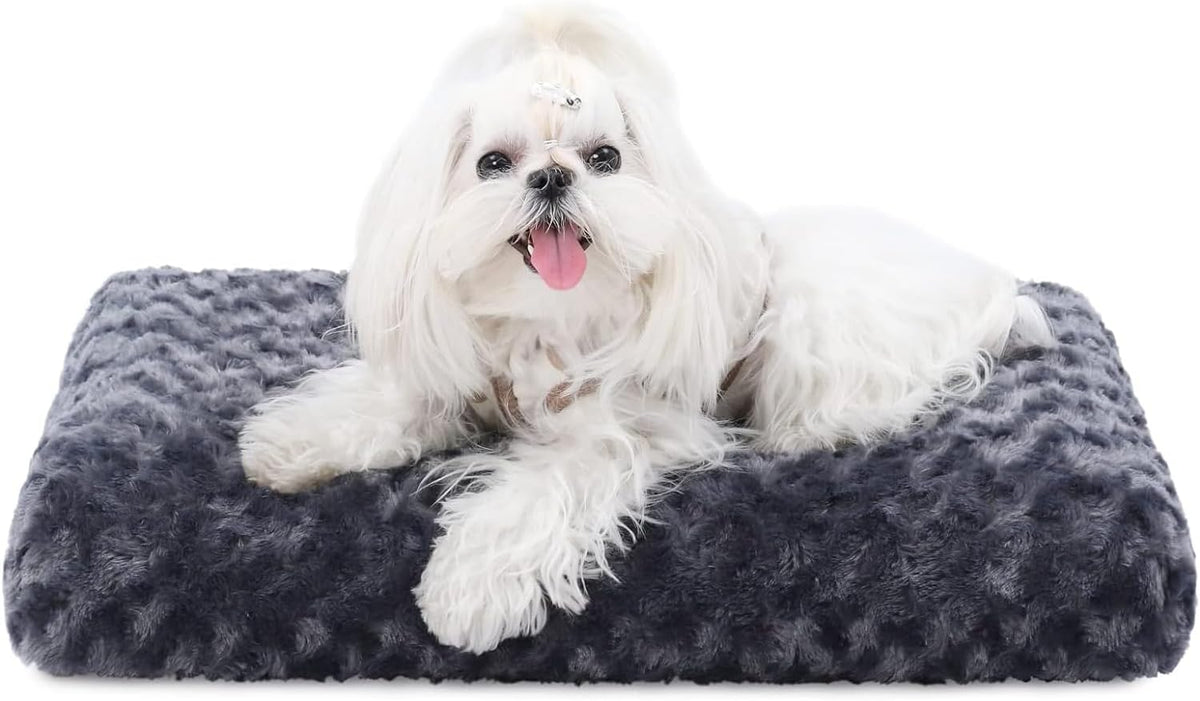 KSIIA Washable Dog Bed Medium Size Dog Crate Bed Plush Pet Mat 35"x23" Gray | Deluxe Plush Comfy Kennel Pad, Anti-Slip Bottom,Deep Sleeping Mat for Medium Dogs,Machine Washable for Easy Cleaning