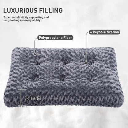 KSIIA Washable Dog Bed Medium Size Dog Crate Bed Plush Pet Mat 35"x23" Gray | Deluxe Plush Comfy Kennel Pad, Anti-Slip Bottom,Deep Sleeping Mat for Medium Dogs,Machine Washable for Easy Cleaning