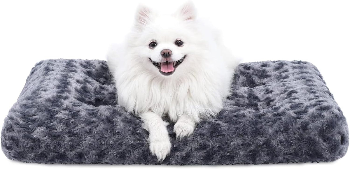 KSIIA Washable Dog Bed Medium Size Dog Crate Bed Plush Pet Mat 35"x23" Gray | Deluxe Plush Comfy Kennel Pad, Anti-Slip Bottom,Deep Sleeping Mat for Medium Dogs,Machine Washable for Easy Cleaning