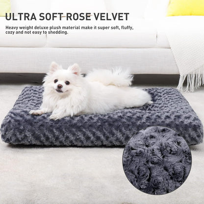 KSIIA Washable Dog Bed Medium Size Dog Crate Bed Plush Pet Mat 35"x23" Gray | Deluxe Plush Comfy Kennel Pad, Anti-Slip Bottom,Deep Sleeping Mat for Medium Dogs,Machine Washable for Easy Cleaning